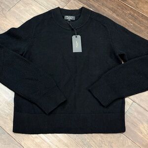 NWT rag & bone Logan 100% Cashmere Crew Neck Black Pullover Sweater Women S